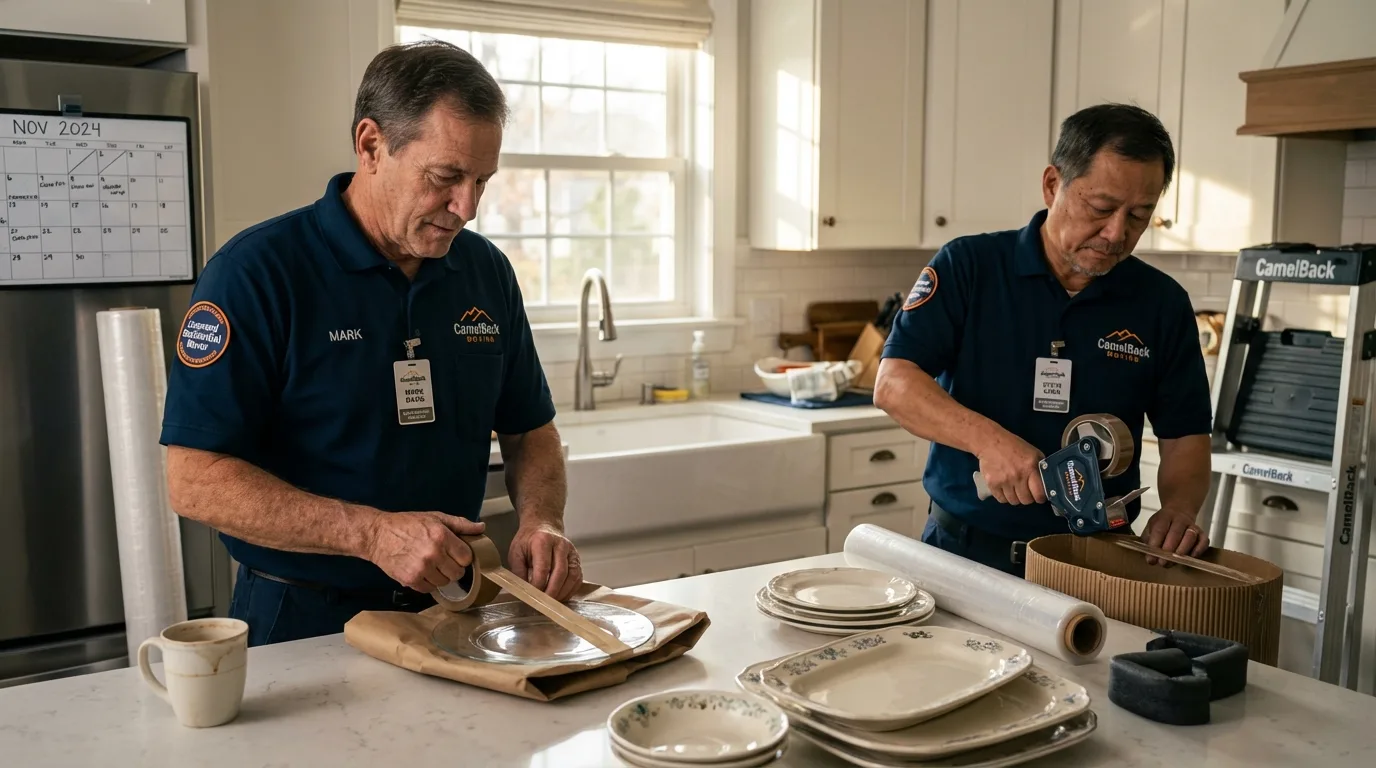 Professional crew packing kitchen dishware in Morrow, OH